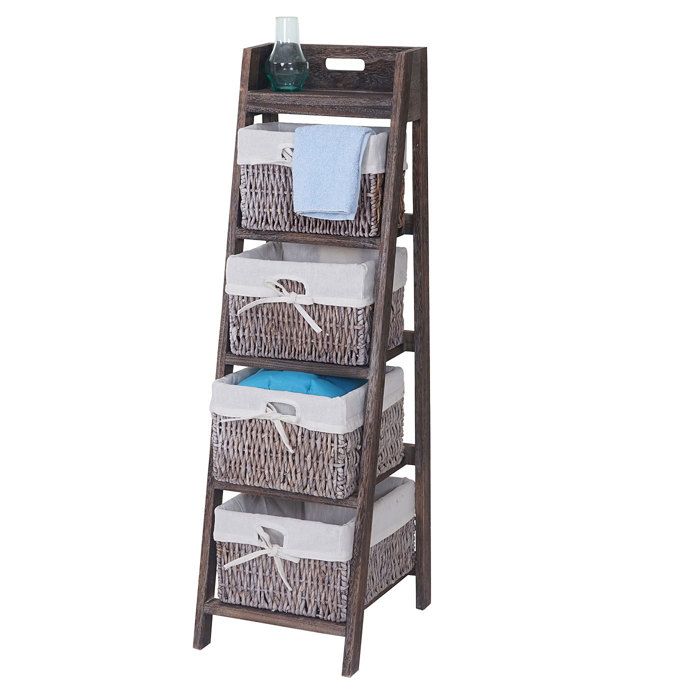 MCW Étagère Goiana avec 4 paniers 101x30cm style shabby marron