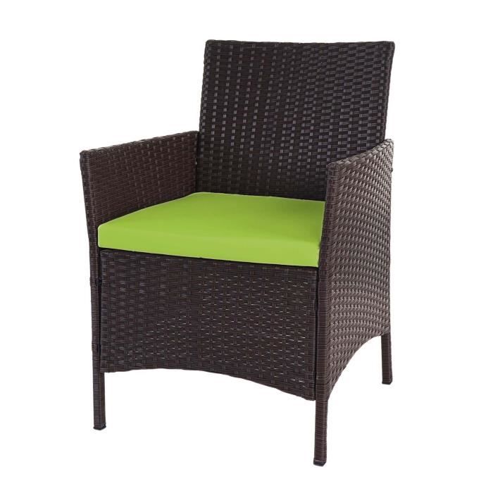 2x fauteuil de jardin halden en polyrotin, fauteuil en osier marron chine, coussin vert