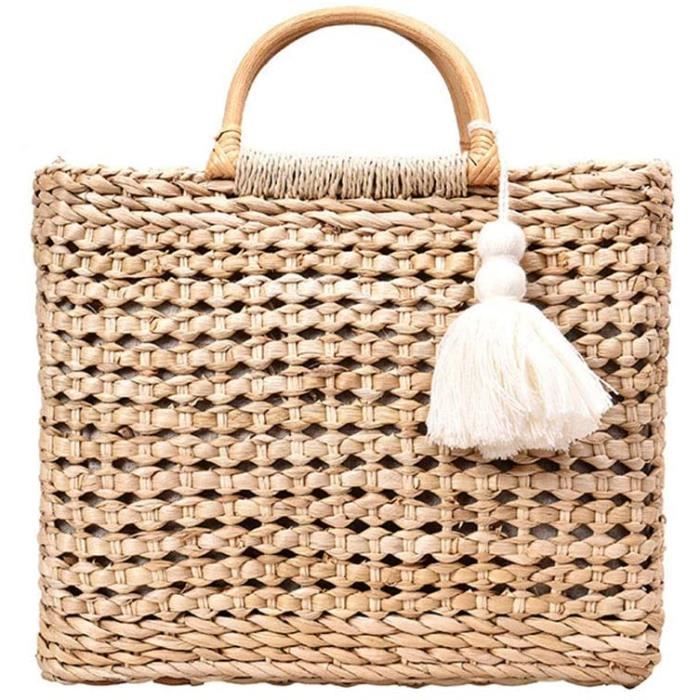 Sac En Rotin Tressé Femme – Panier D'été Marron Clair – Sac à Main Bohème
