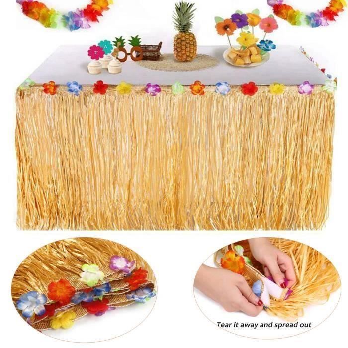Jupe De Table Hawaïenne Tropicale – Fleurs Multicolores Vives, 275 Cm, Parfaite Pour BBQ, Anniversaire, Mariage Ou Soirée Plage Estivale
