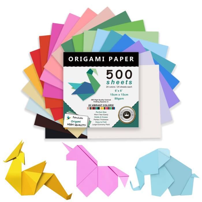 500 Feuilles Papier Origami 15x15cm 20 Couleurs - Double Face - Kit Complet Avec Colle Et Ciseaux