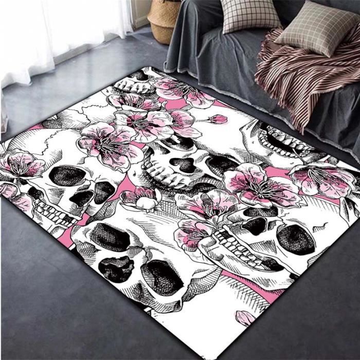 WITTIZA Tapis De Bain Motif Tête De Mort - Décoration Gothique - Tapis De Salle De Bain D'Halloween - Noir - Décoration D'intérieur Pour Chambre à
