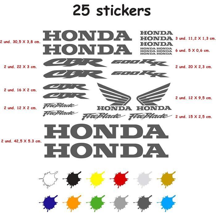 Kit Autocollant Adhésif Moto Vinyle 7 Années Gaufrage Compatible Avec Honda CBR 600 RR Contient 25 Autocollants (Gris Foncé)