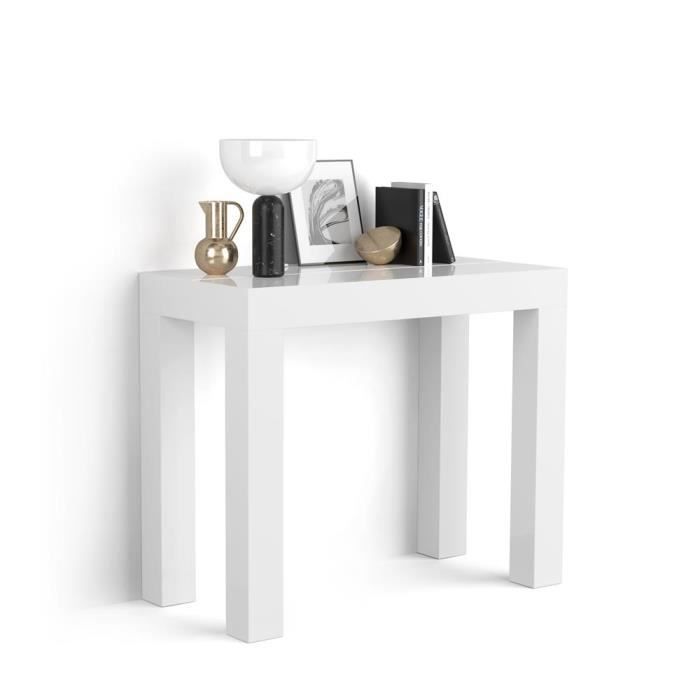 table console extensible - mobili fiver - first - blanc laqué brillant - 14 places - mélaminé/aluminium