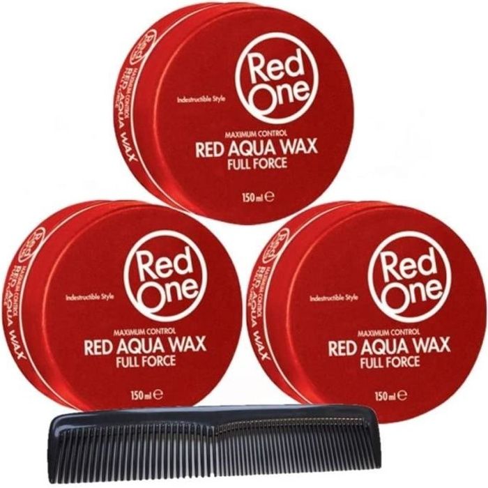 RedOne Aqua Wax Full Force Red Lot de 3 pots de cire coiffante 150 ml + Peigne de poche