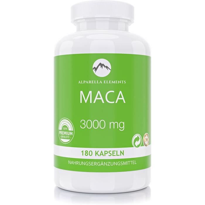 Maca Capsules de Maca à DOSAGE ÉLEVÉ 3000 mg 180 Gélules d'Extrait de
