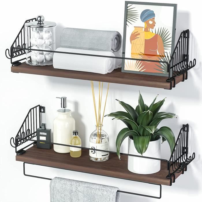 Étagère Murale ZVZM En Bois - 3+1 étagères Avec Panier - Cuisine, Salle De Bain