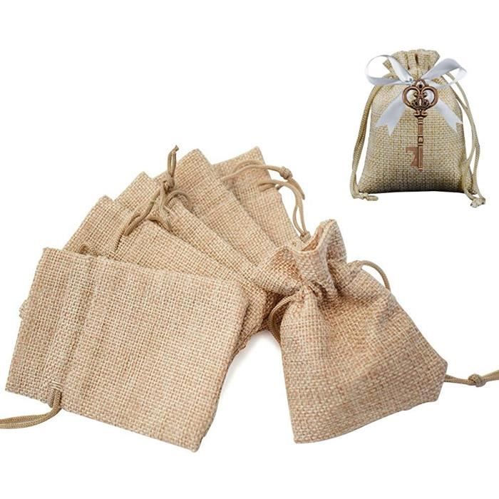 Sachets en Jute Pochettes Naturelles avec Cordon pour Dragée Bijoux