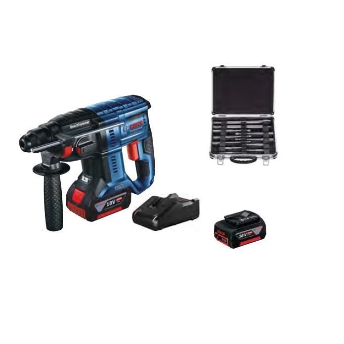 Bosch Perforateur SDS Plus 18V 2x 4 0 Ah Li Ion 2 J avec coffret accessoires 11 pièces GBH 180 LI 0615990M33 Bosch Professional