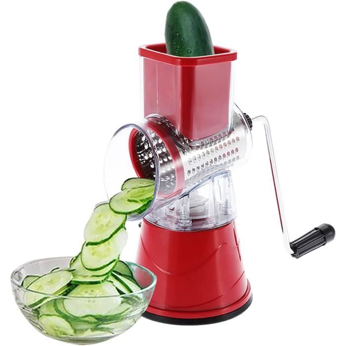 Râpe Acier Inoxydable Râpe à Fromage Rotative Manuelle - Avec Tambours Interchangeables (gros/fin), Poignée Ergonomique, Facile à Nettoyer - Rouge Râpe électrique Multifonction Tambours Inox