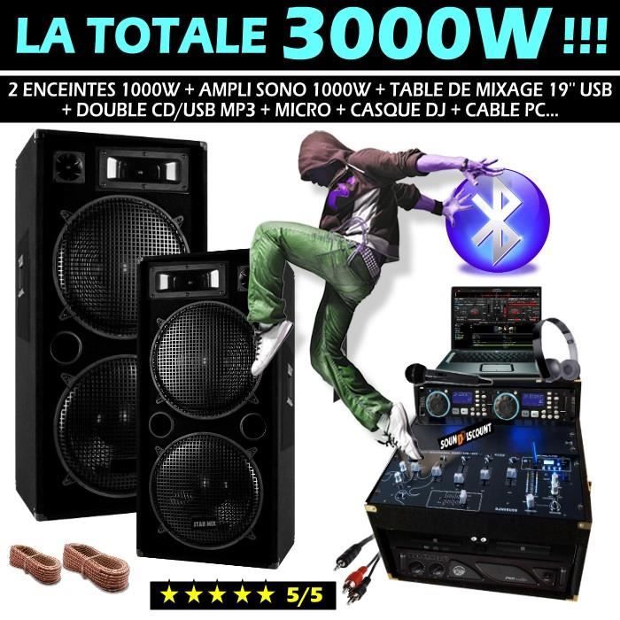 SONO DJ PACK DJ 2 ENCEINTES 2X1000W + AMPLI 1000w + DOUBLE CD USB