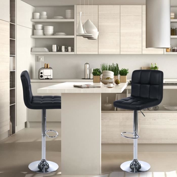 Lot de 2 tabourets de bar - IDMARKET - Adlo noir - Réglable en hauteur - Design - Simili cuir Lot de 2 tabourets de bar - IDMARKET - Adlo noir - Réglable en hauteur - Design - Simili cuir