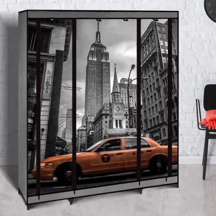 armoire de rangement pliable en tissu new-york - idmarket - contemporain - design - noir - 177cm