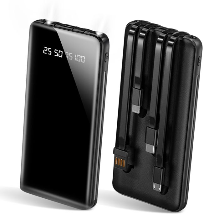 Batterie Externe 20000mAh Power Bank avec 4 Câbles Intégrés Batterie