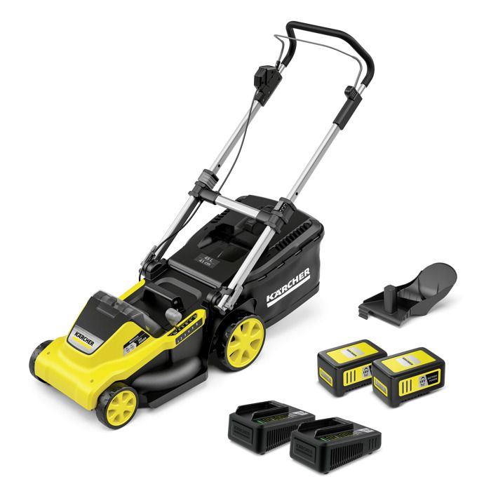 Tondeuse à gazon sans fil 36 V Karcher LMO 5 18 Dual avec 2 batteries 18V 5Ah moteur brushless autonomie 550 m² coupe 41 cm