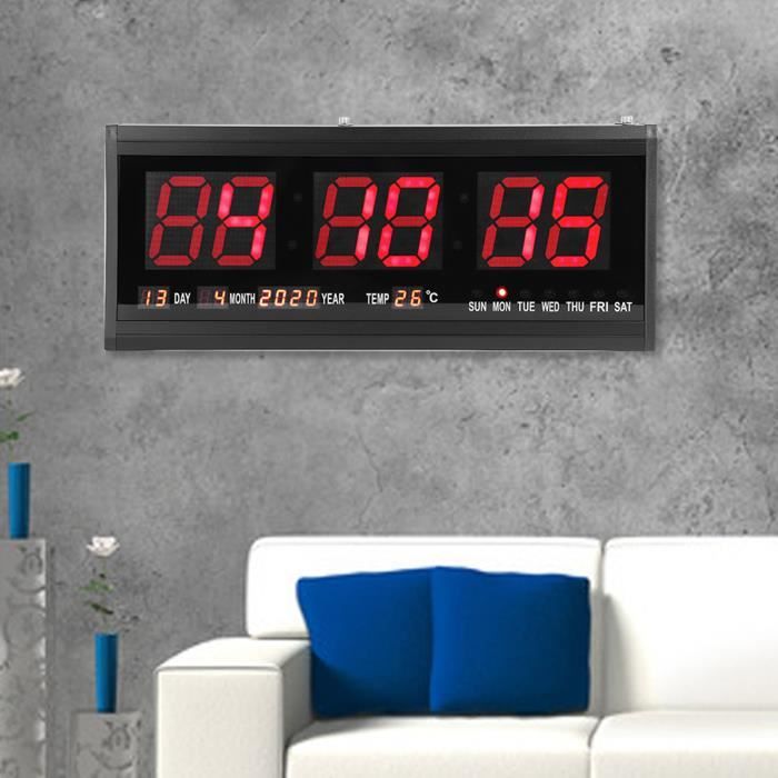 PAS® Horloge, LED numérique grande horloge murale Design moderne maison  salon décoration Date température 106764