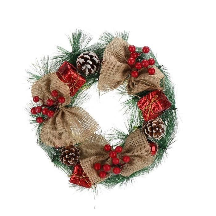 Couronne De Noël Décorative 40cm - Décoration Porte Entrée Rouge Et Vert Avec Boules Et Rubans