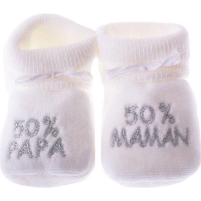 Chausson bébé mixte HAPPY BABY - 50% papa 50% maman - Blanc