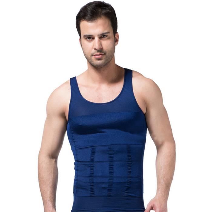 Gaine Homme Slim Ventre Plat Minceur Fitness Blanc Débardeur S M Bleu