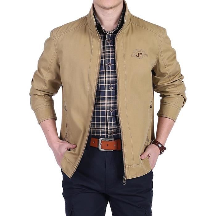 Blouson Printemps Homme en Coton Grande Tailles Veste D'extérieur Col  Montant