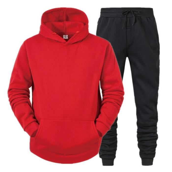 Survetement Homme Sweat a Capuche et Pantalon Ensemble Jogging de Sport 2 Pieces Pantalon Homme Rouge Rouge Cdiscount Pret a Porter