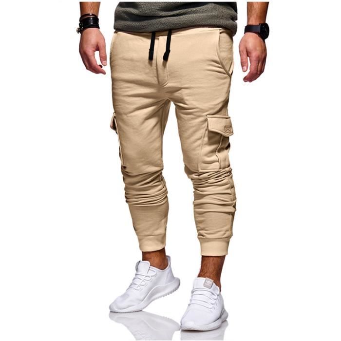 Pantalons Homme de jogging marque luxe pas cher poches côtés Pantalons  Hommes Couleur unie Vêtement Masculin - Kaki Kaki - Cdiscount Prêt-à-Porter