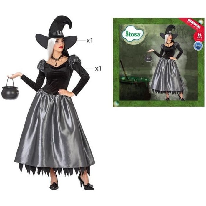 Déguisement de sorcière noire femme - ATOSA - Panoplie De Deguisement - Intérieur - Adulte - Multicolore