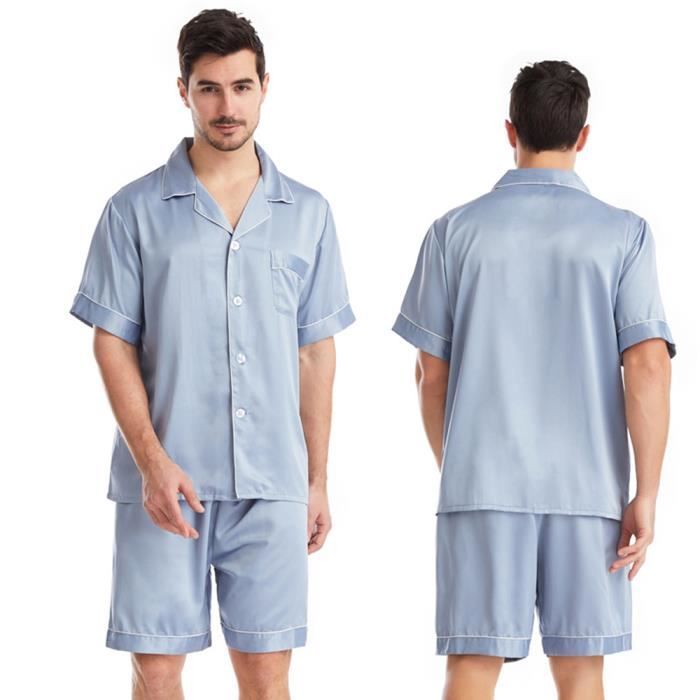 Pyjama Homme Ete Court Satin V tements de Nuit Casual Comfort Doux