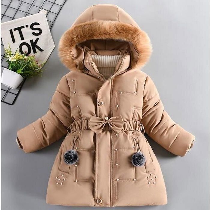 Enfant Fille Parka Longue Epaisse a Capuche Chaud Hiver pour 2 12 Ans A