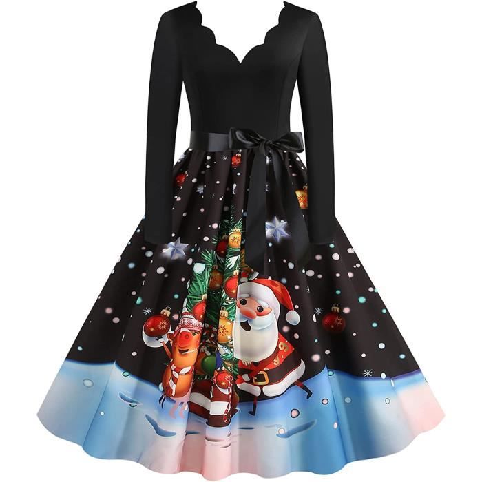 ROBE Robes de Noel pour Femmes Robe de Noel a Manches Longues imprime cerf Robe Bonhomme de Neige Robe de Noel Pere Noel Gris noir Cdiscount Pret a Porter