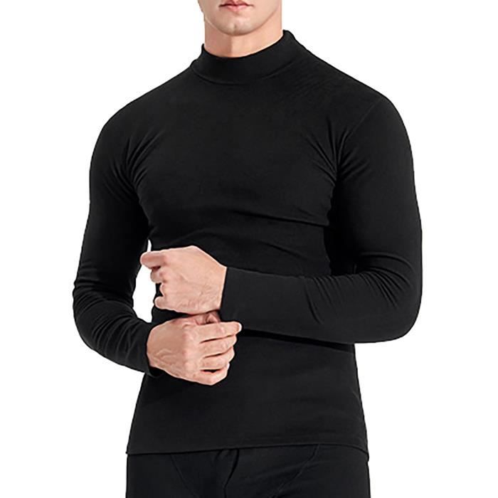 Freebily T shirt Thermiques Homme Anti Froid Hauts Thermiques Sous Vetement Manche Longue Sous pull over Compression Sport L 4XL Noir Cdiscount Sport