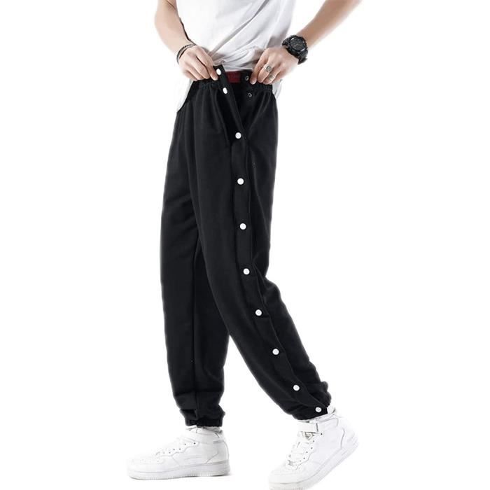 Pantalon de survêtement fuselé à bouton-pression solide pour homme taille  haute qui se déchire après une chirurgie, pantalon de jogging confortable  pour le sport et l'athlétisme, pantalon baggy : : Mode