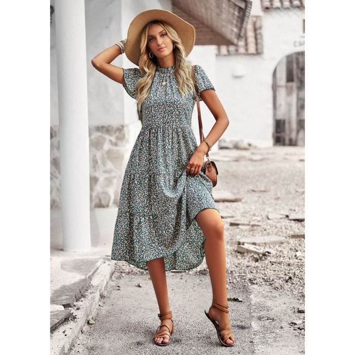 Robe femme chic Mode elegant Fleurs ?�clat?�es cool - Vert Nathan Vert - Cdiscount Pr??t-?�-Porter