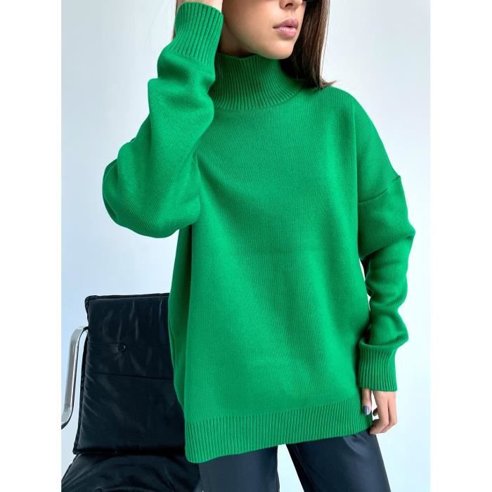 Pull Pull oversize vert basique pour femme pull a col roule Rose rouge hiver Top tricote chaud doux fille Green E1515 Blanc Cdiscount Pret a Porter