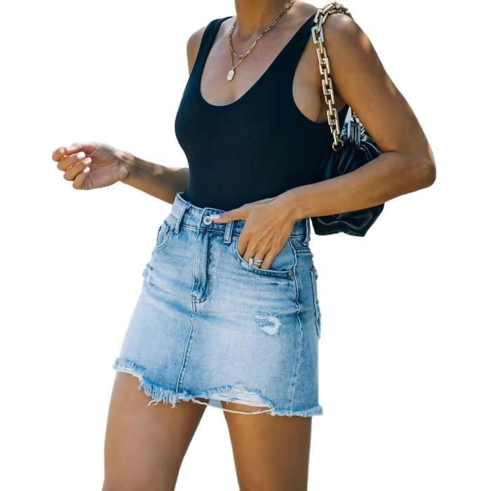 Jupe femme en jean Jupe droite courte Couleur jean bleu Bleu Cdiscount Pret a Porter