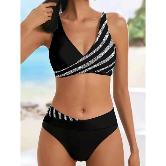 Maillot de Bain Sport 2 Pieces Femme Noir Retro Sydney –