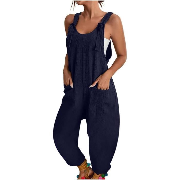 SALOPETTESalopette Femme Ete Fluide Grande Taille Combinaison Pantalon Decontracte Playsuit Ample Harem Sarouel Pantalon Navy Navy Cdiscount Pret a Porter