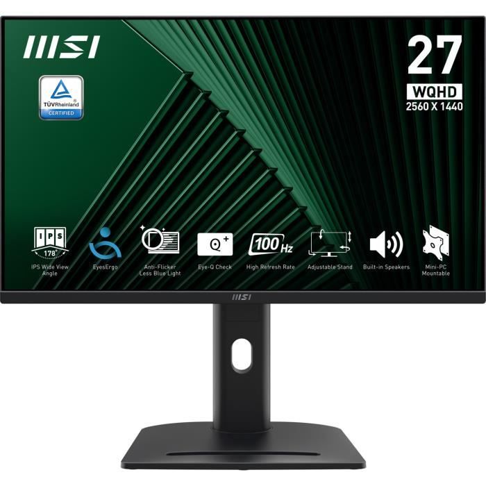 Moniteur – MSI – Pro MP275QPG – 27 pouces – WQHD 2560×1440 – 100Hz 1ms
