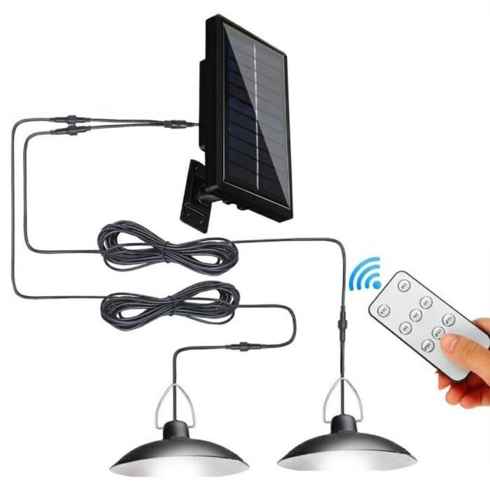 Lampe de jardin solaire suspendue OUTAD - Double Tete LED - Blanc froid - Étanche - Télécommande