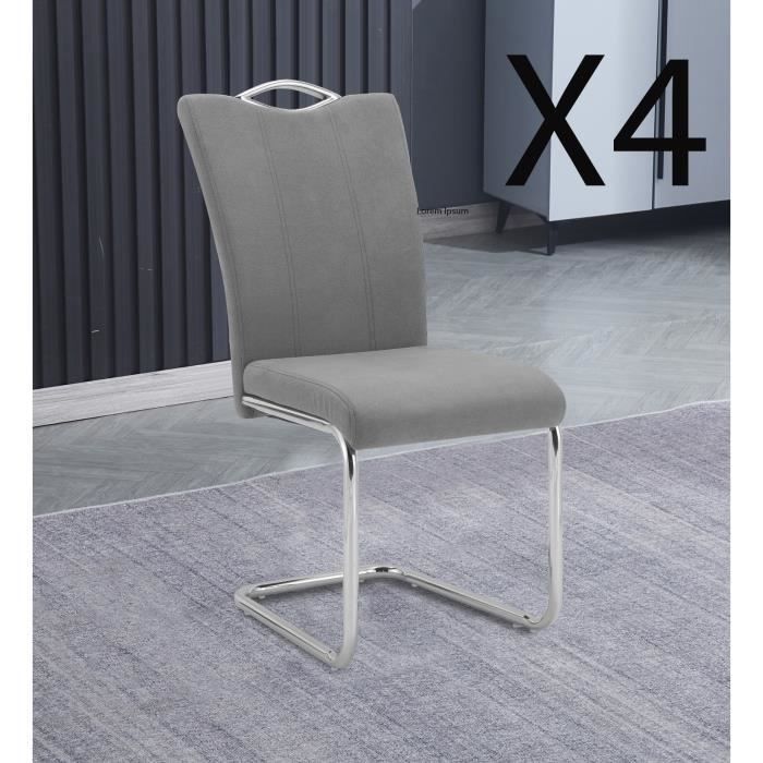 lot de 4 chaises de salle à manger en jarama gris avec pieds coloris chromé - longueur 44 x profondeur 61 x hauteur 98 cm