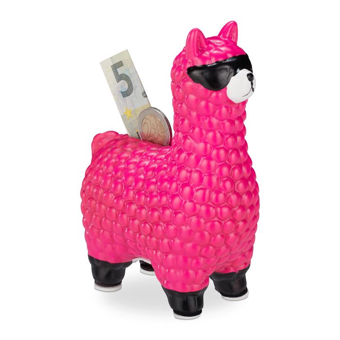 Tirelire Relaxdays lama en céramique lunettes de soleil idée cadeau & déco 15 5 x 11 x 6 cm rose