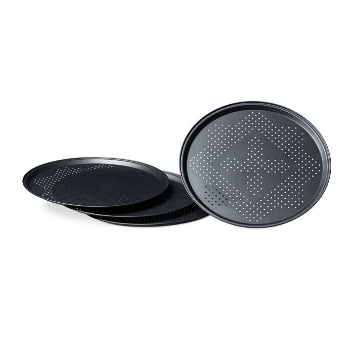 Plaques à Pizza Relaxdays Lot De 4 Avec Support - Revêtement Antiadhésif Perforé - 32cm De Diamètre