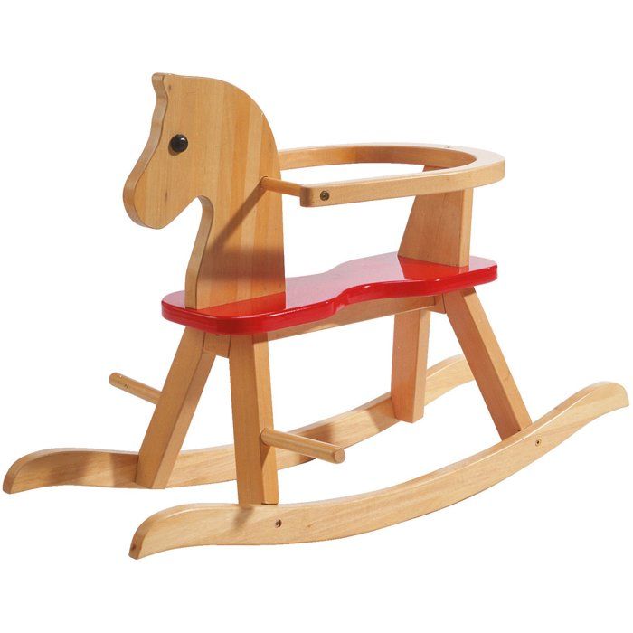 Cheval à bascule en bois - ROBA - Arceau de protection amovible - Naturel / Rouge