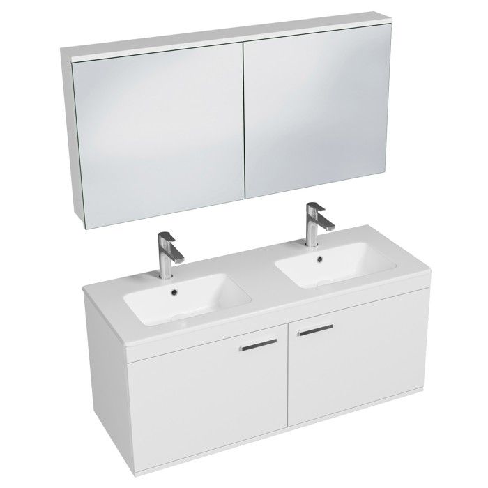 RUBITE Meuble salle de bain double vasque 2 portes couleur - Blanc Modèle - largeur 120 cm + miroir armoire
