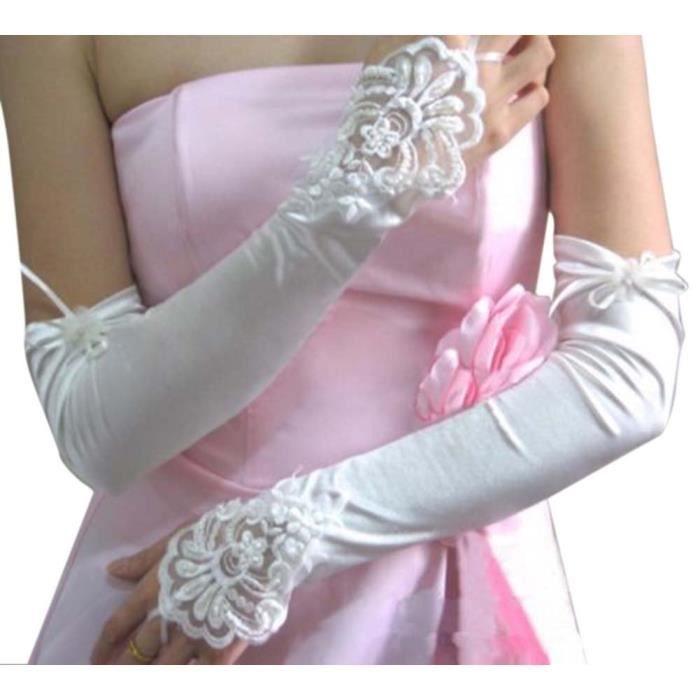Gants De Mariée En Dentelle Longueur Coude - Tulle Fin Pour Cérémonie, Opéra, Soirée élégante - Pour Femme