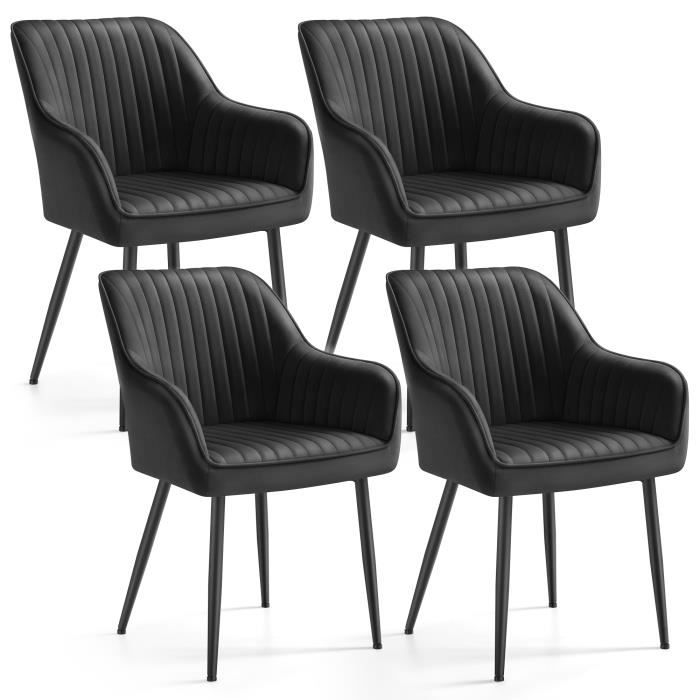 Chaise Salle à Manger lot de 4 Chaise de Cuisine Fauteuil en Velours Rembourrée avec Accoudoirs Noir dencre