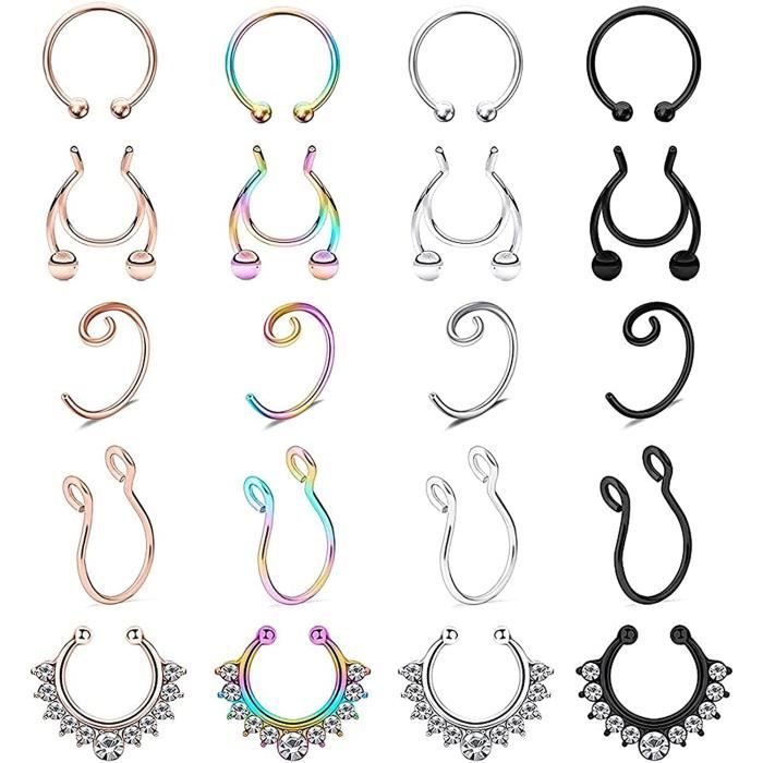 Weinsamkeit 20 Pièces Faux Piercing Nez Acier Inoxydable Septum