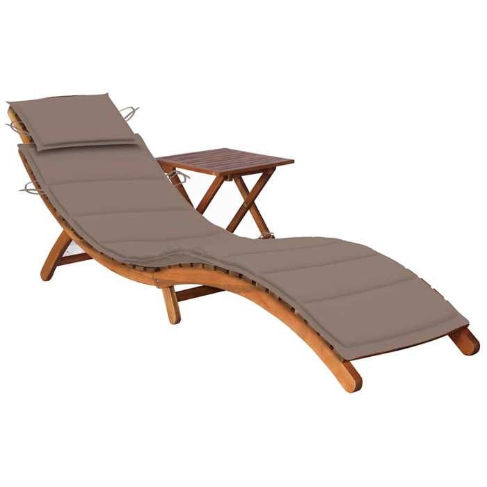 vidaXL Chaise Longue de Jardin avec Table et Coussin Chaise Longue de Patio Bain de Soleil dExtérieur Transat de Terrasse 3061595
