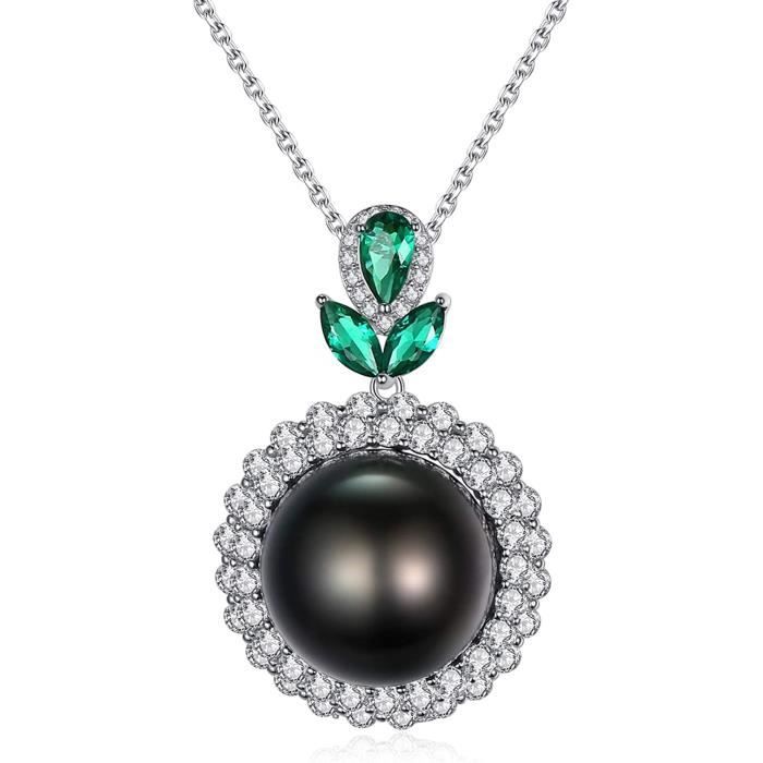 viki lynn aaa perle de tahiti collier avec pendentif femme de perle noire de 12-13mm et argent fin 925 les plus beaux bijoux