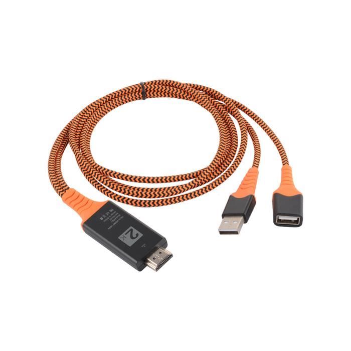 Câble adaptateur USB femelle vers HDMI Adaptateur vidéo 2K HD fil tressé orange prend en charge